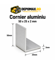 Cornier aluminiu 50 x 25 x 2 mm, 6 metri (EN AW-6060)